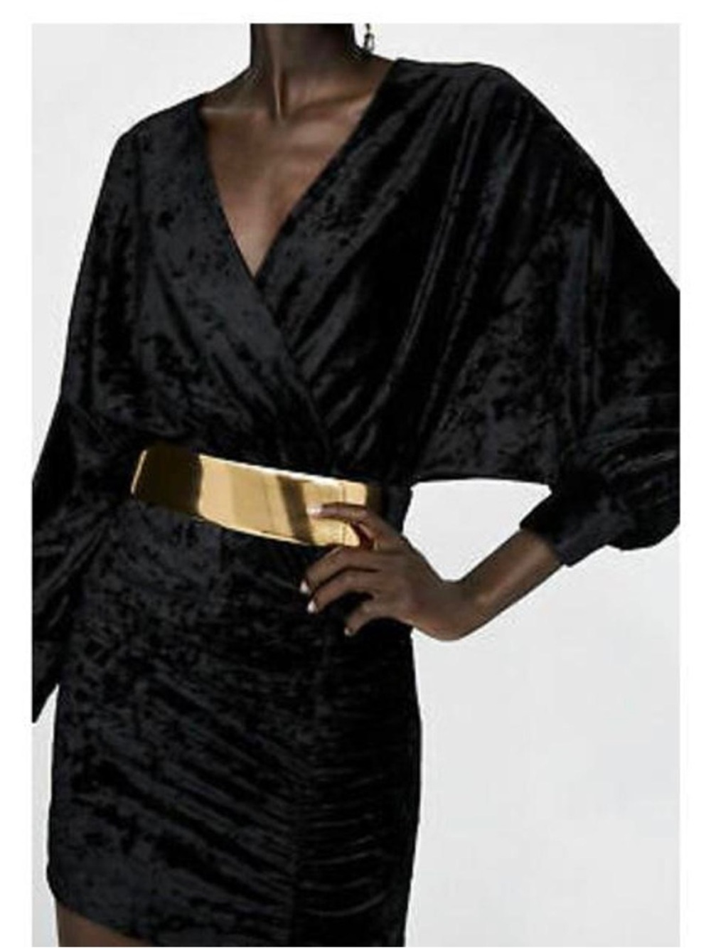 Zara Black Velvet Dress with Gold Belt